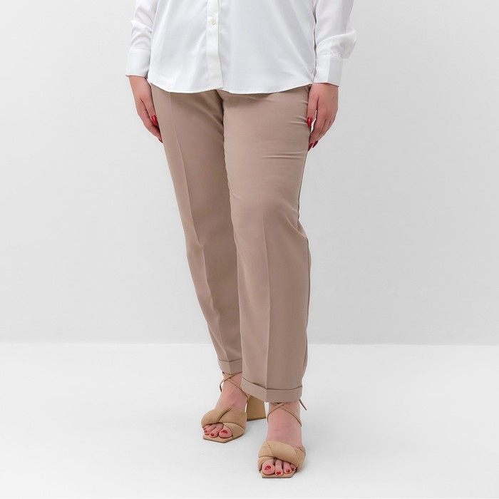 Брюки женские MIST plus-size, размер 52, серо-бежевые